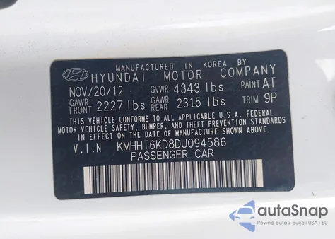 2013 Hyundai Genesis z USA, uszkodzony, nr VIN KMHHT6KD8DU094586